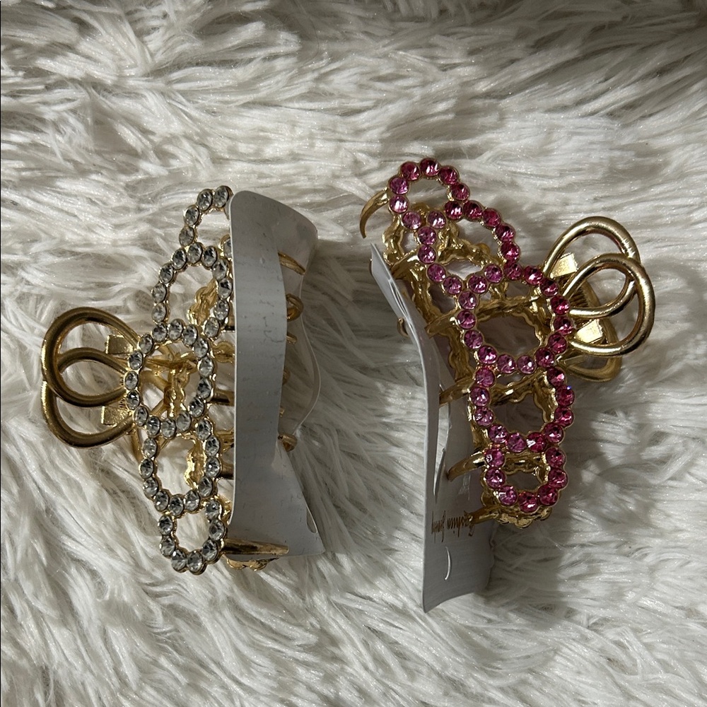 Fashion Jewelry Gold and Pink Rhinestone Hair Clips - Picture 3 of 5